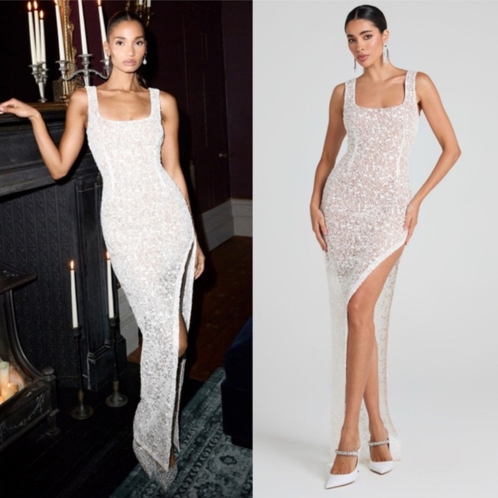 NADINE MERABI White Sequin Dress